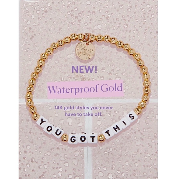 NWT Little Words Project 14k Gold Waterproof ‘You Got This’ Beaded Bracelet S/M - Picture 5 of 16